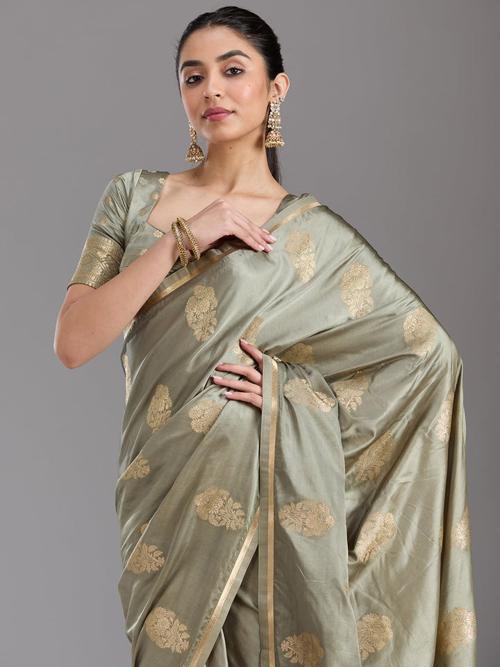 Grey Zariwork Art Silk Saree-koskii