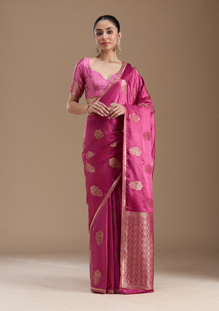 Onion Pink Zariwork Art Silk Saree-koskii