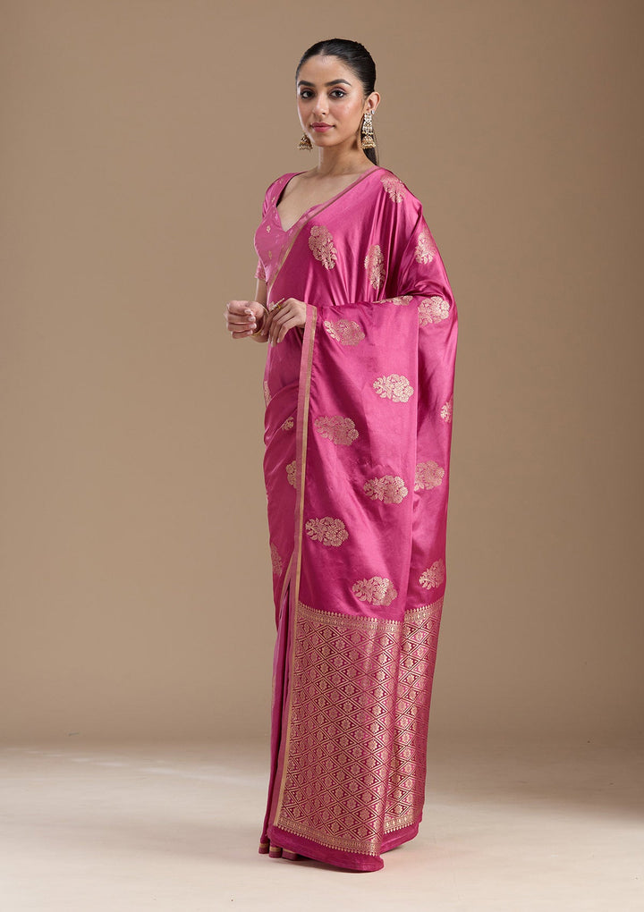 Onion Pink Zariwork Art Silk Saree-koskii