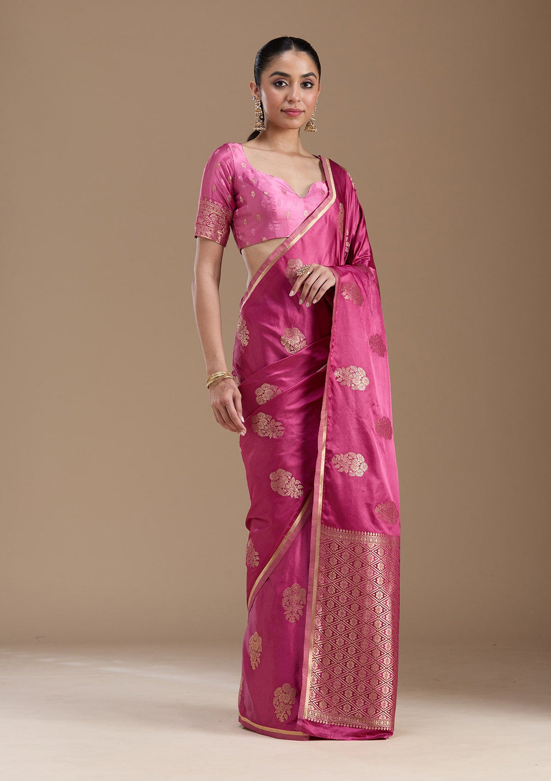 Onion Pink Zariwork Art Silk Saree-koskii
