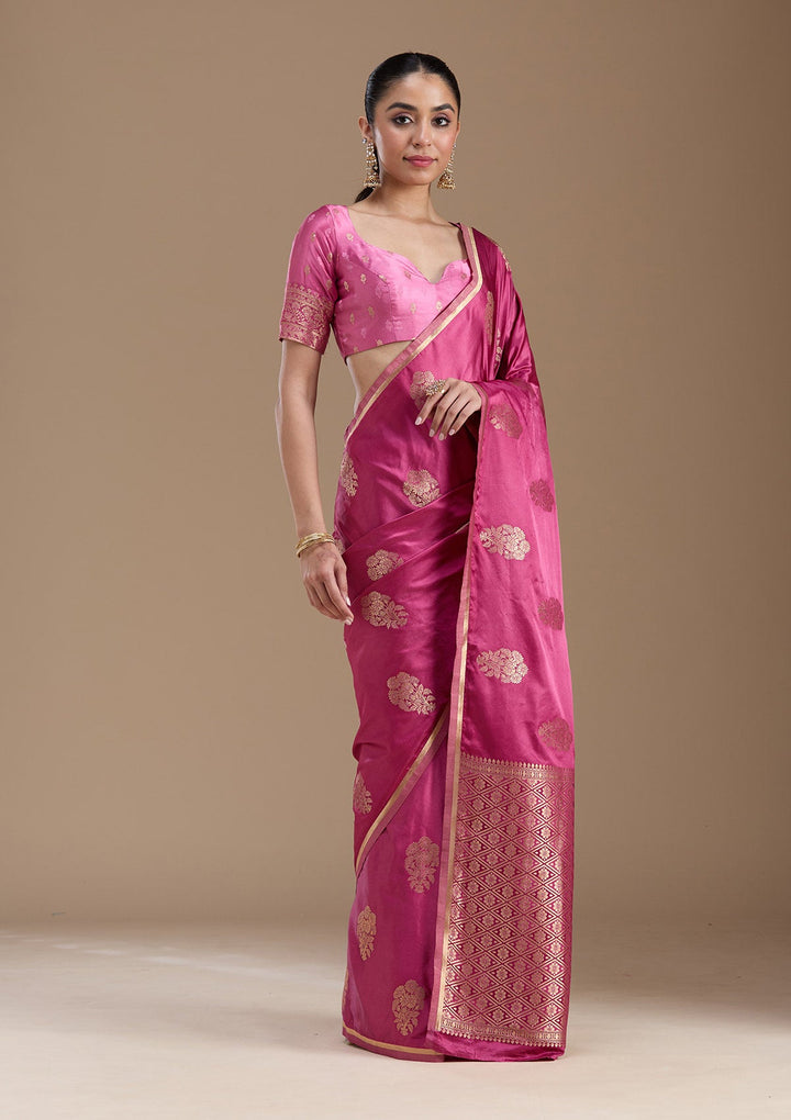 Onion Pink Zariwork Art Silk Saree-koskii