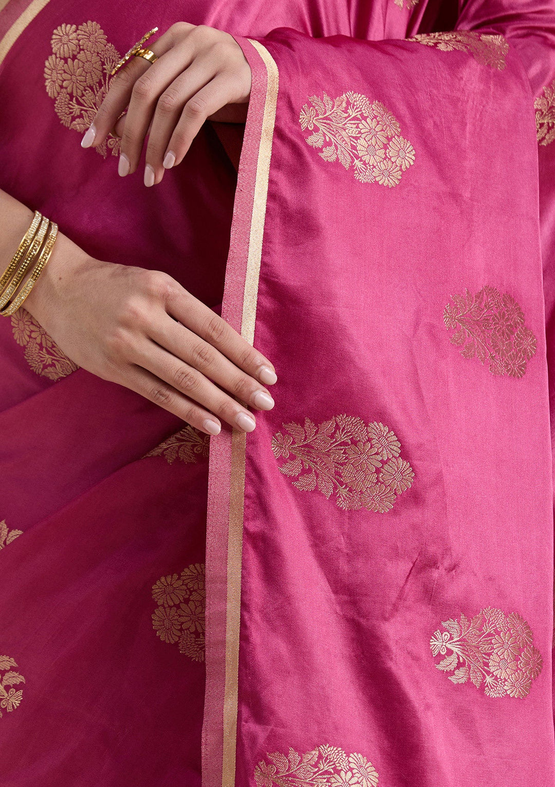 Onion Pink Zariwork Art Silk Saree-koskii