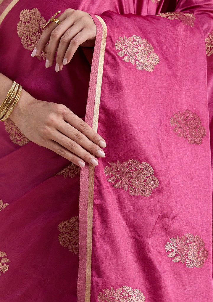 Onion Pink Zariwork Art Silk Saree-koskii