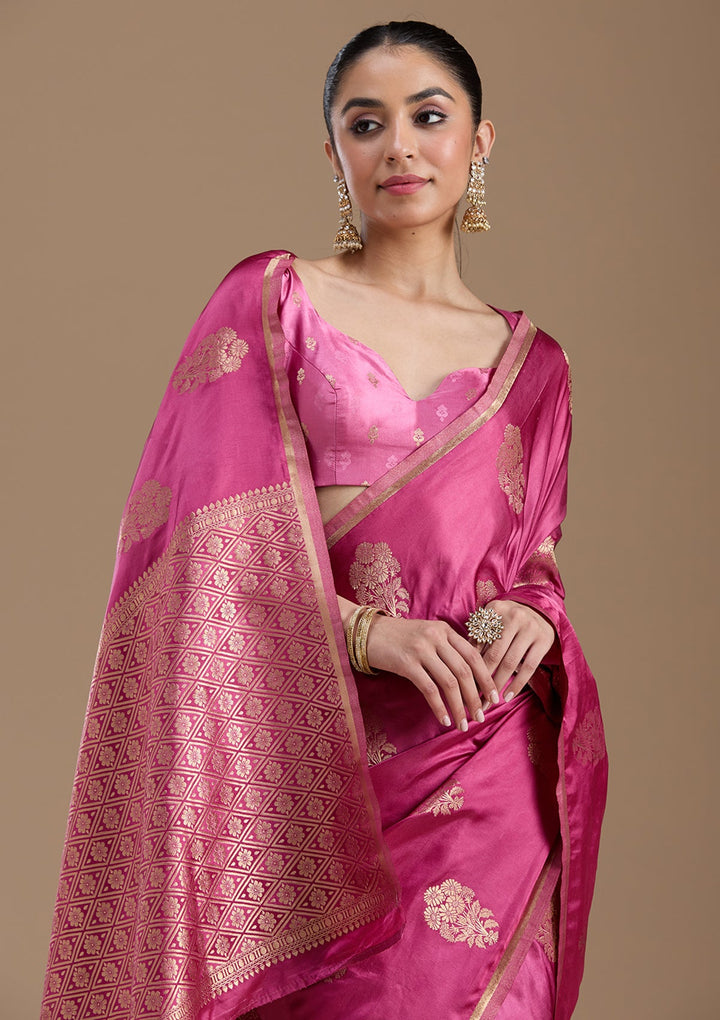 Onion Pink Zariwork Art Silk Saree-koskii