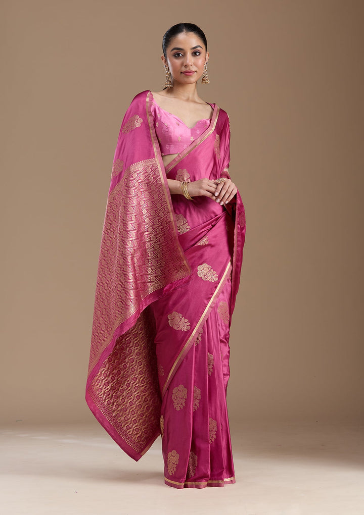 Onion Pink Zariwork Art Silk Saree-koskii