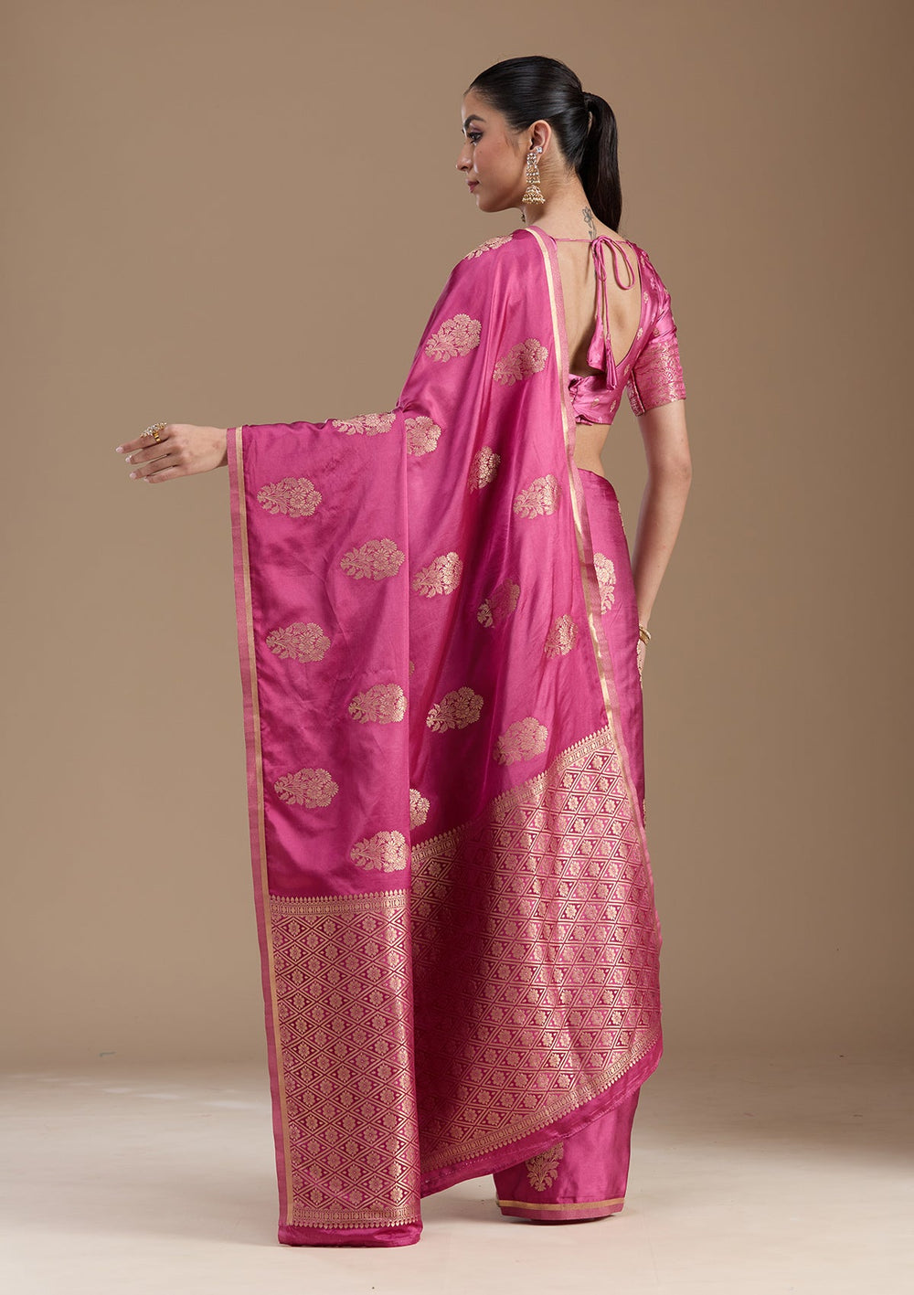 Onion Pink Zariwork Art Silk Saree-koskii