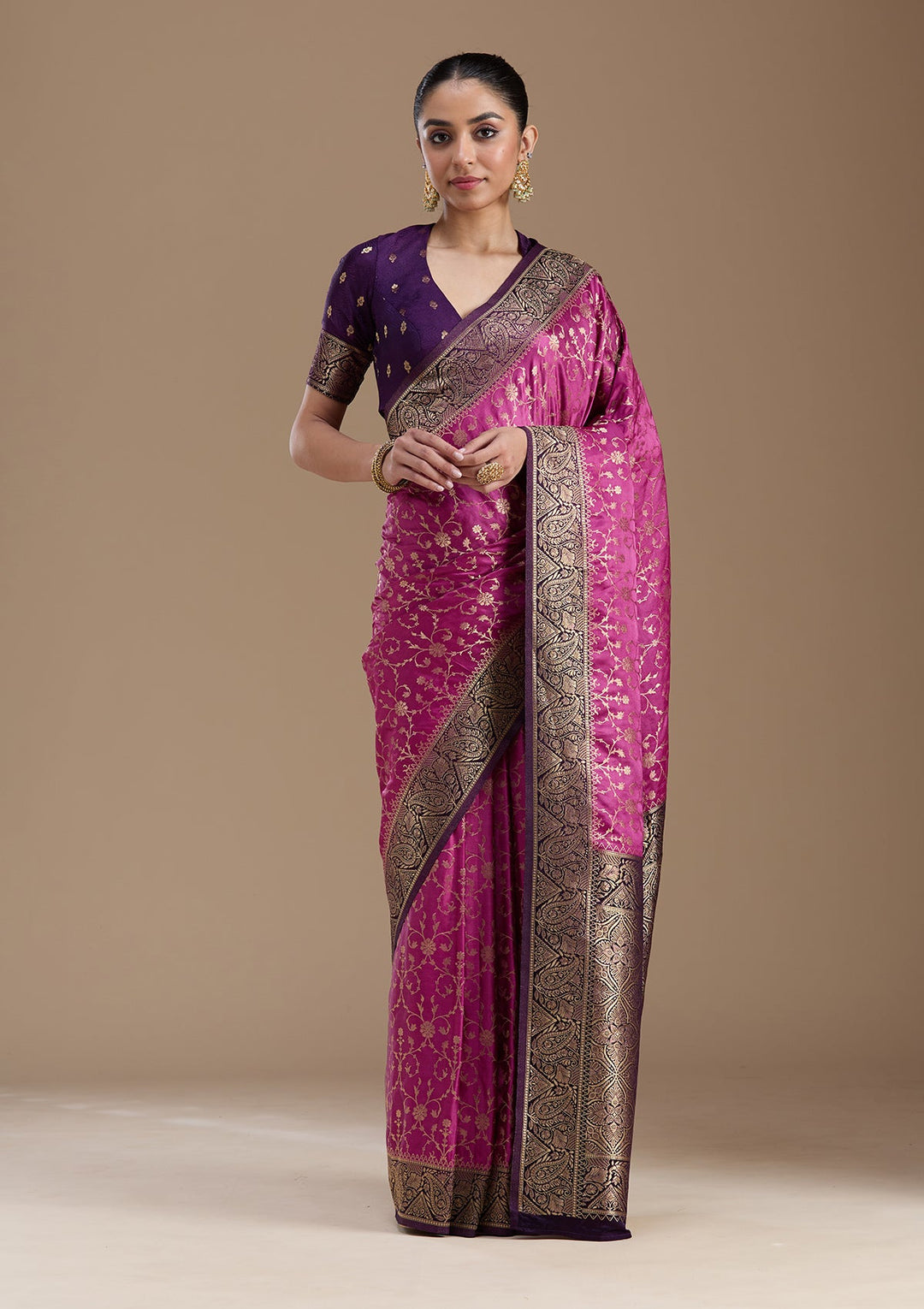 Dark Lavender Zariwork Art Silk Saree-koskii