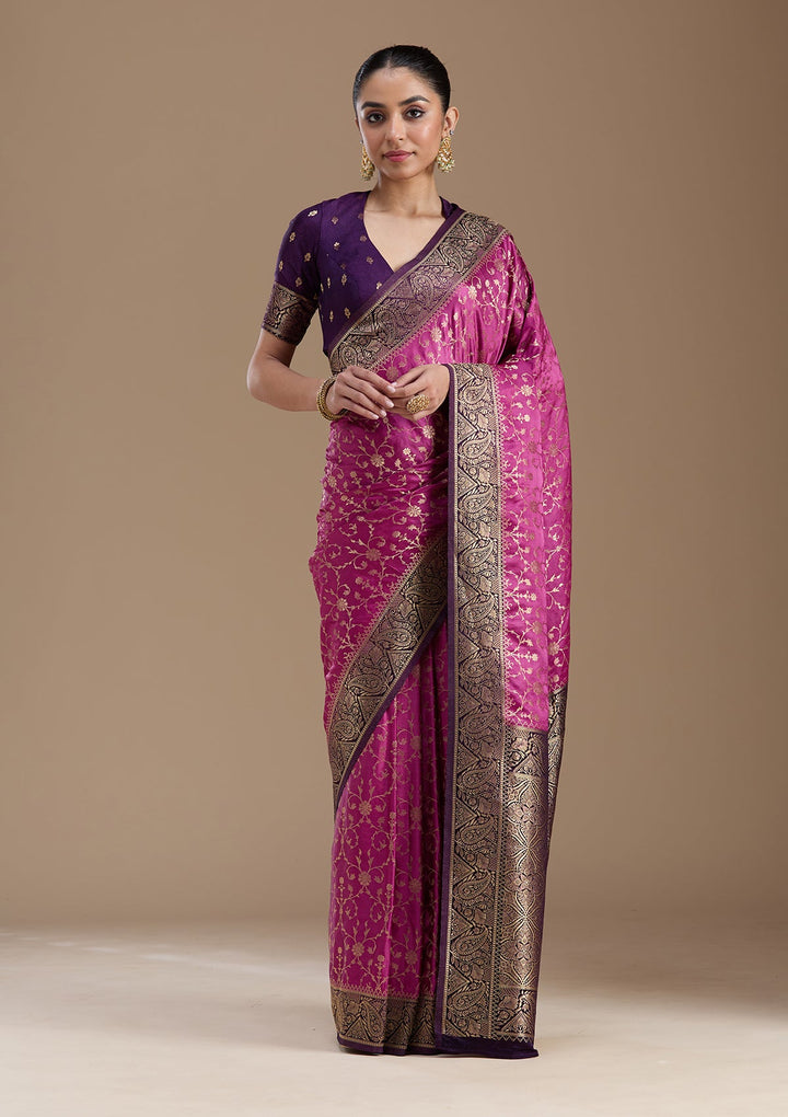Dark Lavender Zariwork Art Silk Saree-koskii
