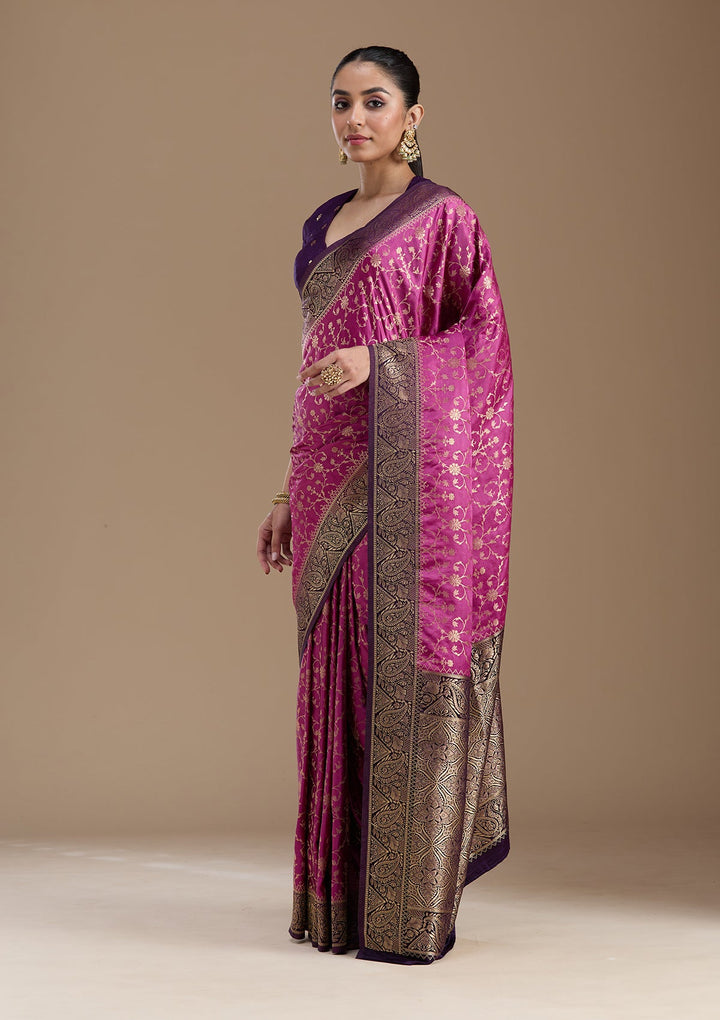 Dark Lavender Zariwork Art Silk Saree-koskii