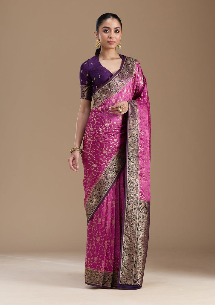 Dark Lavender Zariwork Art Silk Saree-koskii