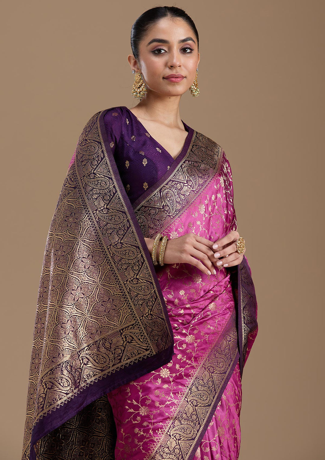Dark Lavender Zariwork Art Silk Saree-koskii