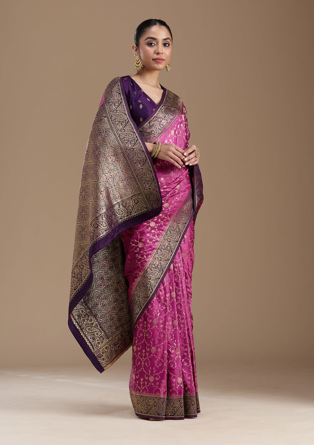 Dark Lavender Zariwork Art Silk Saree-koskii
