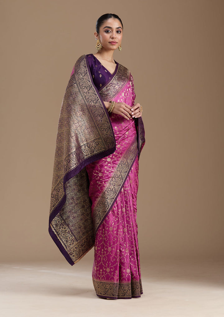 Dark Lavender Zariwork Art Silk Saree-koskii