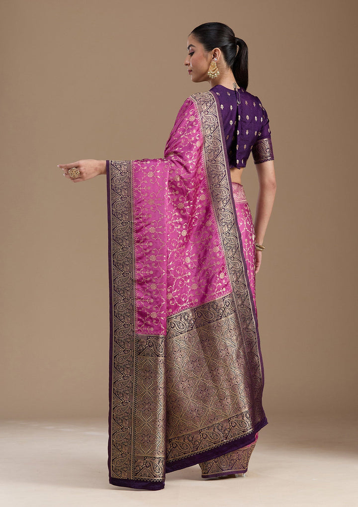 Dark Lavender Zariwork Art Silk Saree-koskii