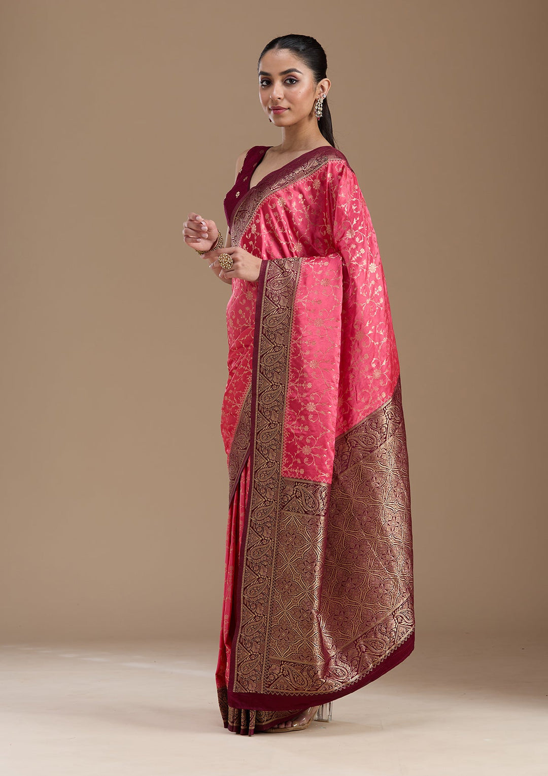 Pink Zariwork (Gold) Art Silk Silk_Saree