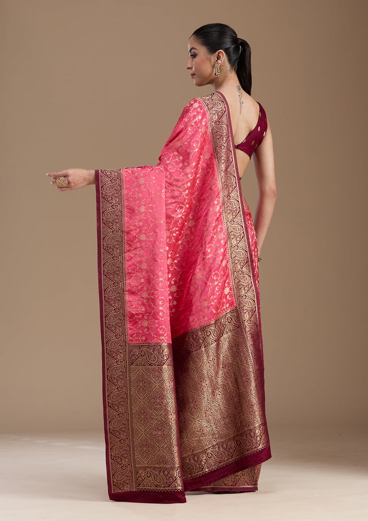Rani Pink Zariwork Art Silk Saree-koskii