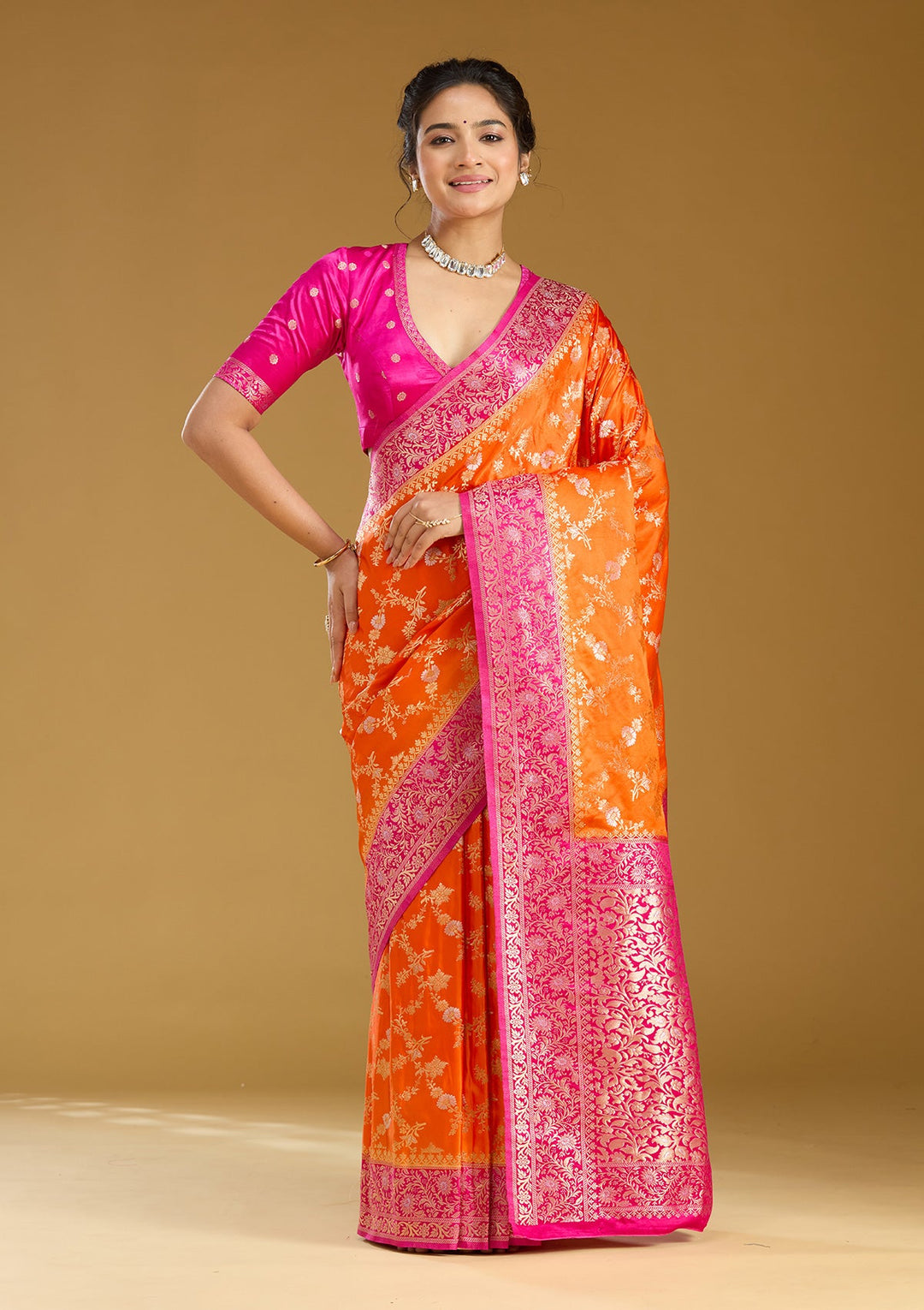 Orange Zariwork (Gold) Art Silk Silk_Saree