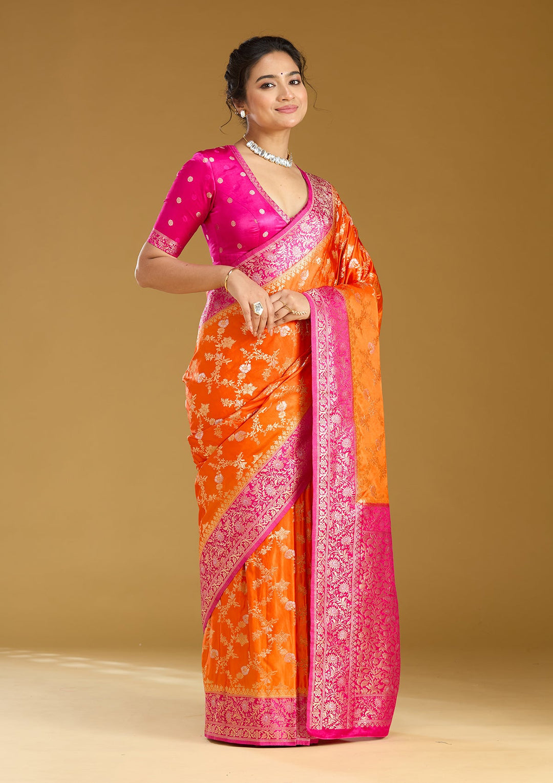 Orange Zariwork (Gold) Art Silk Silk_Saree