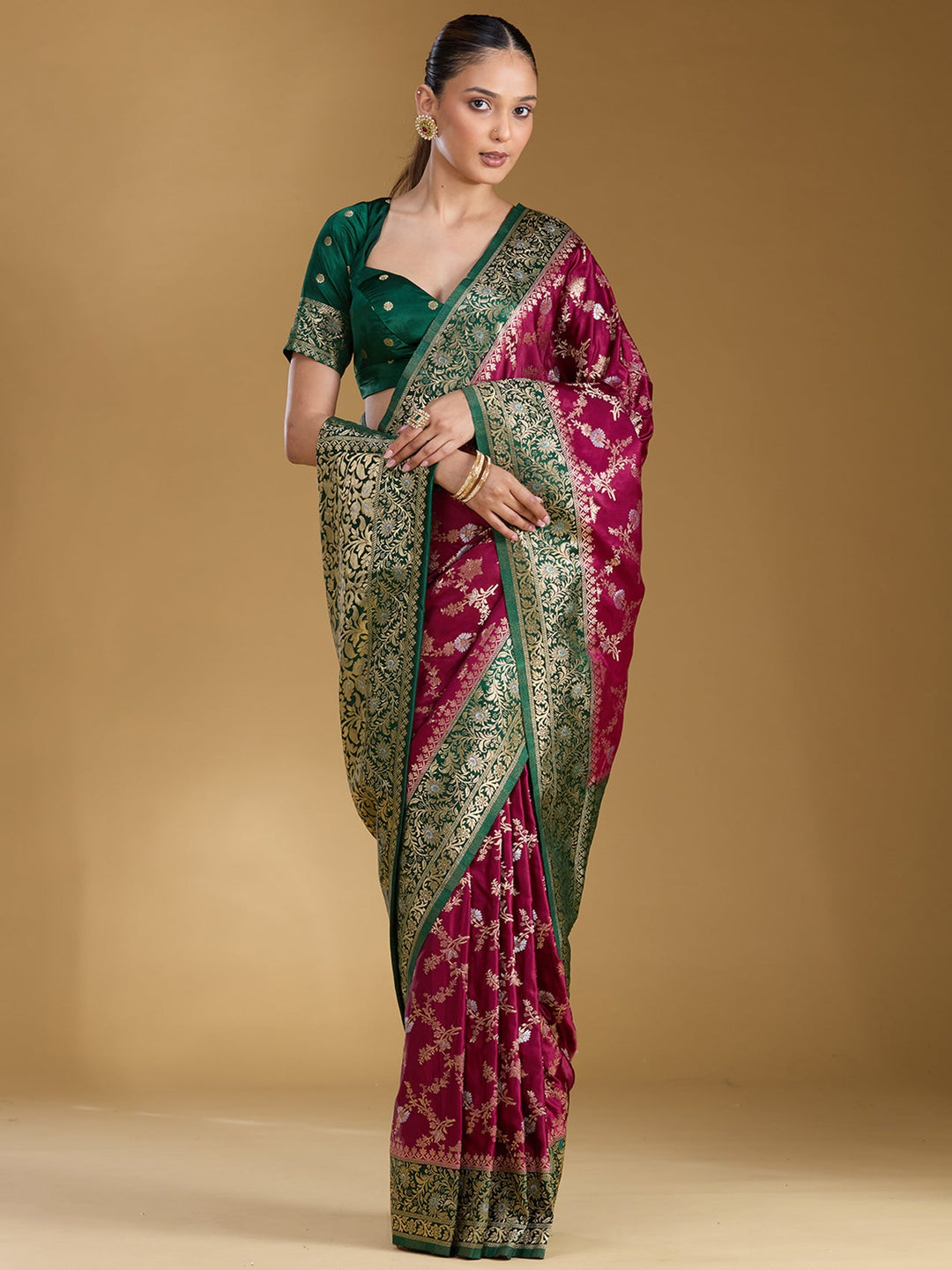 Wine Zariwork (Gold) Art Silk Silk_Saree