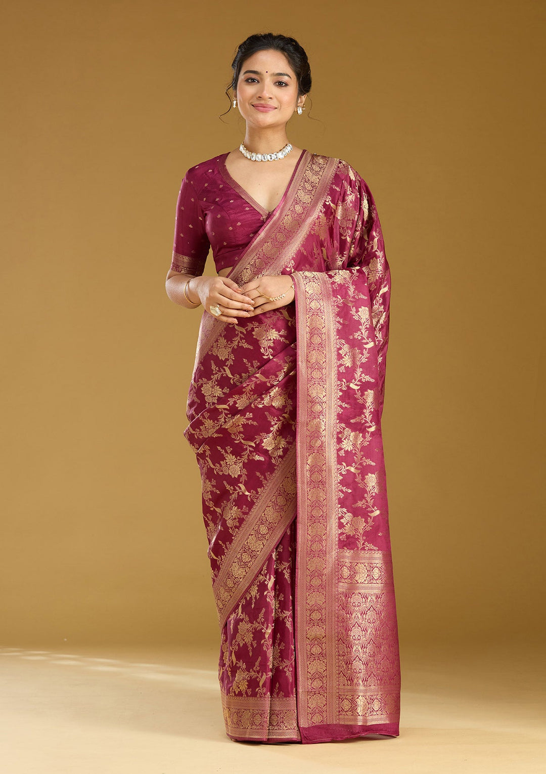 Wine Zariwork (Gold) Art Silk Silk_Saree
