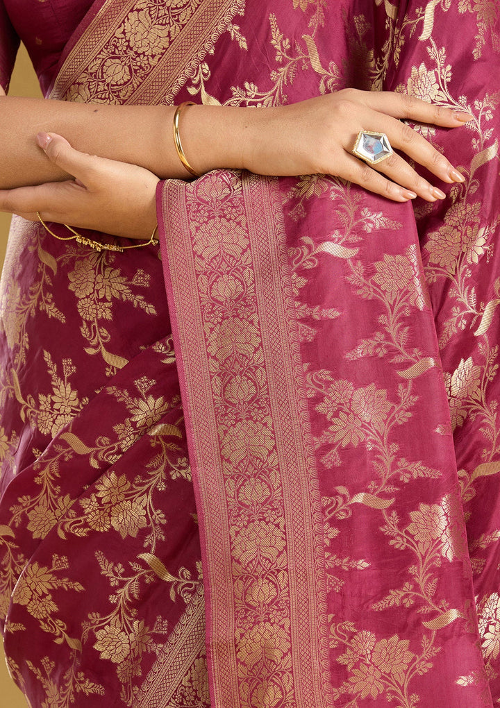 Wine Zariwork (Gold) Art Silk Silk_Saree