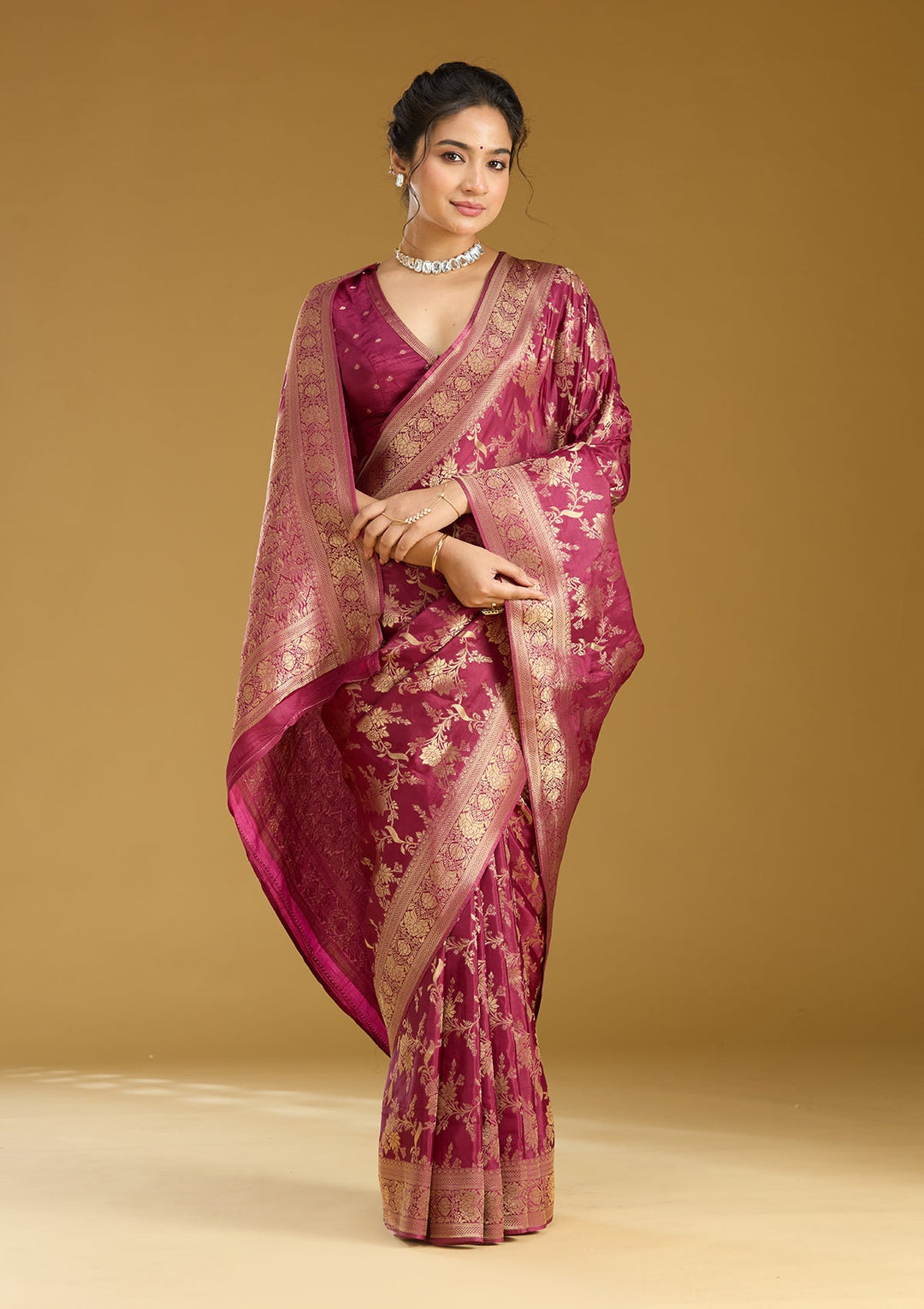 Wine Zariwork (Gold) Art Silk Silk_Saree