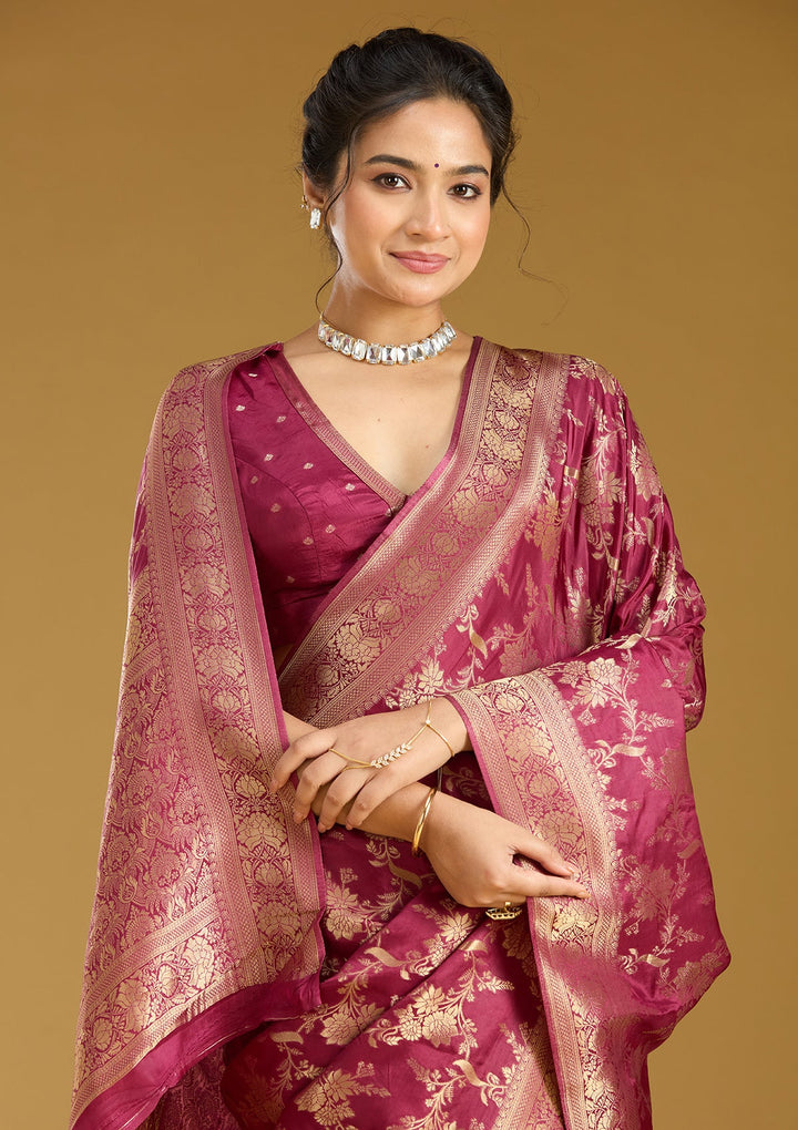 Wine Zariwork (Gold) Art Silk Silk_Saree