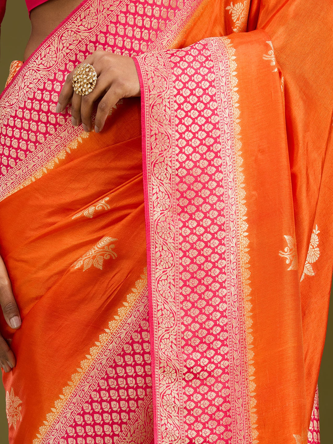Orange Zariwork (Silver) Art Silk Saree