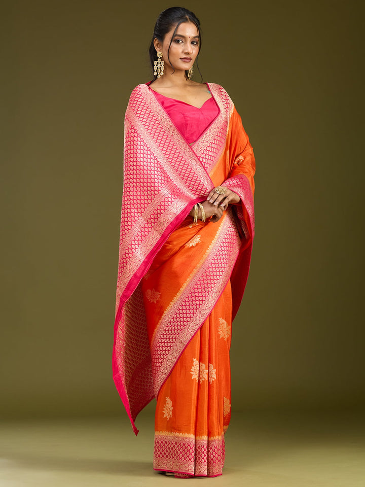 Orange Zariwork (Silver) Art Silk Saree