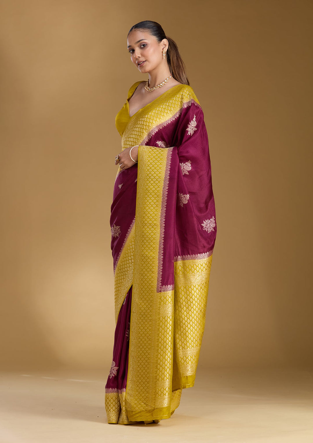 Wine Zariwork (Silver) Art Silk Silk_Saree