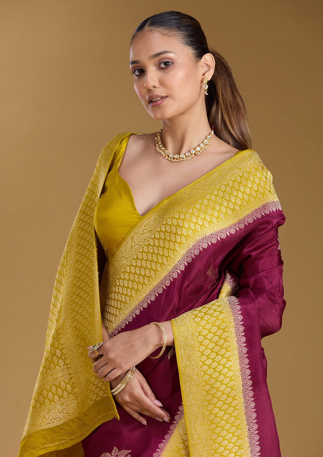 Wine Zariwork (Silver) Art Silk Silk_Saree