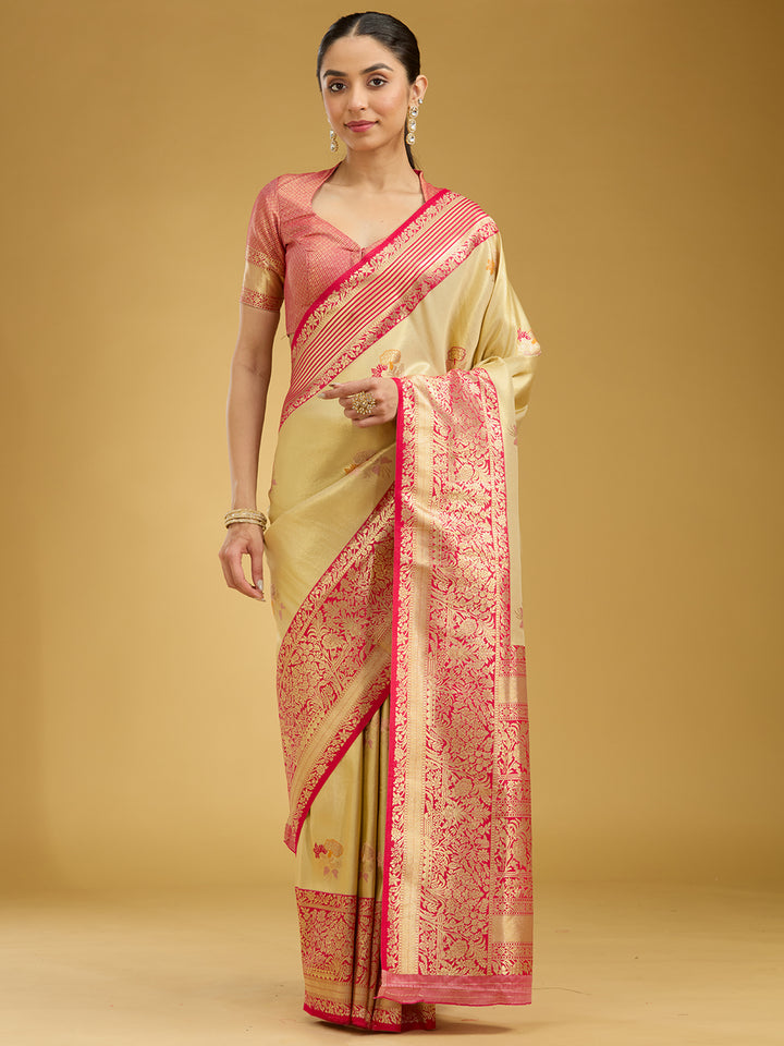 Cream Zariwork Art Silk Silk Saree