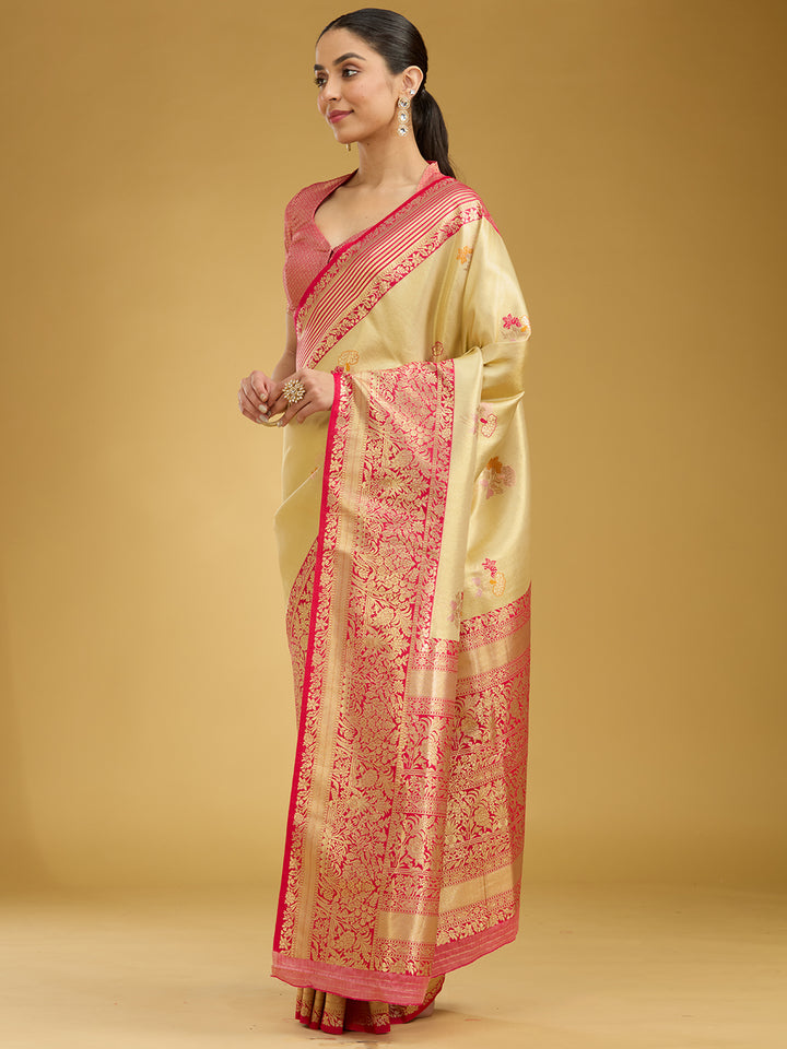 Cream Zariwork Art Silk Silk Saree