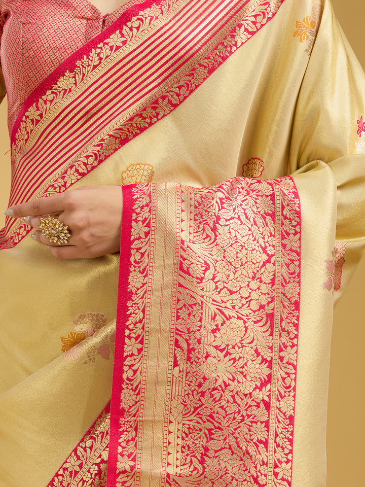 Cream Zariwork Art Silk Silk Saree