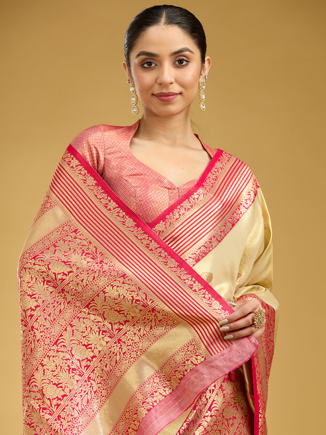 Cream Zariwork Art Silk Silk Saree