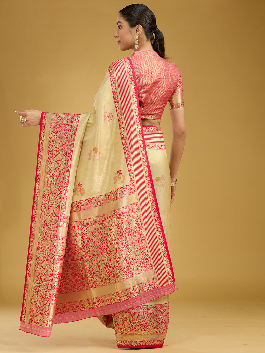 Cream Zariwork Art Silk Silk Saree