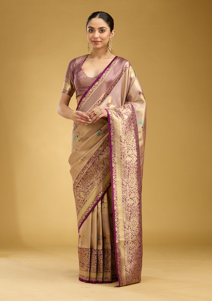 Mauve Zariwork Art Silk Silk Saree