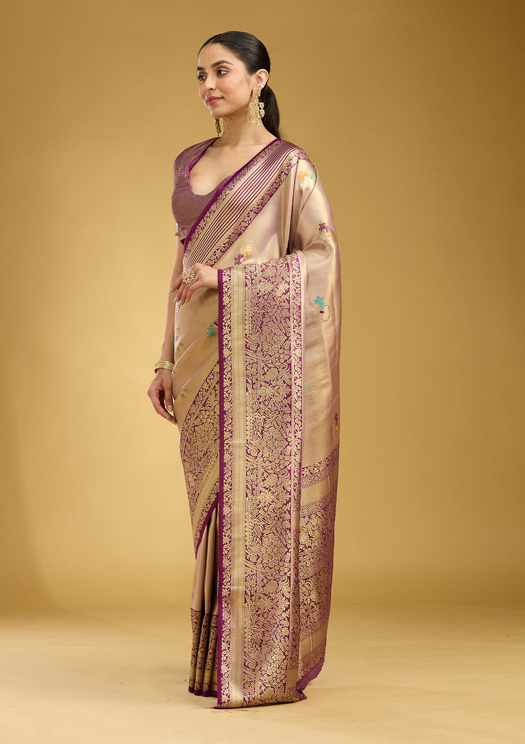 Mauve Zariwork Art Silk Silk Saree