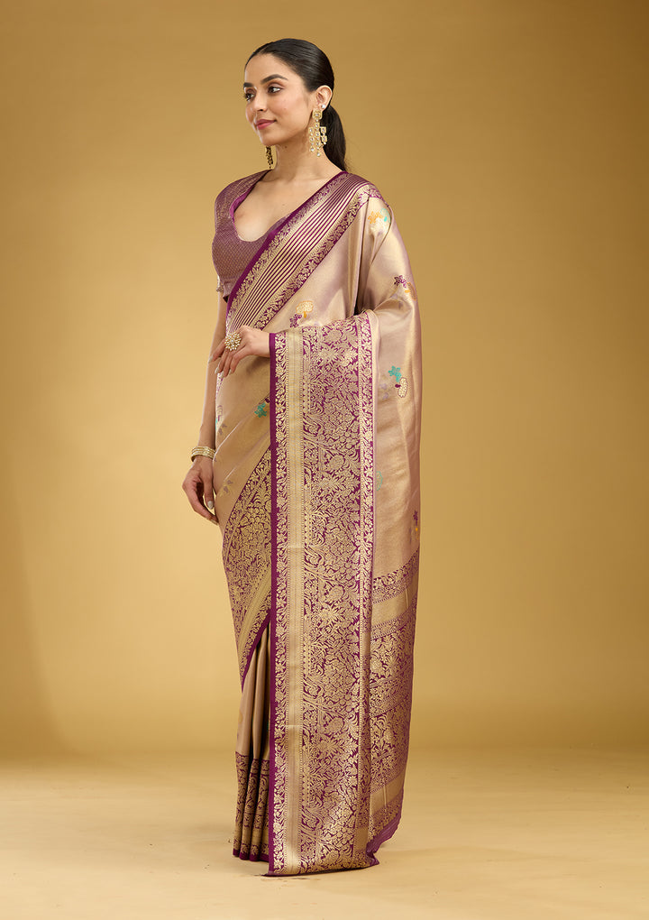 Mauve Zariwork Art Silk Silk Saree