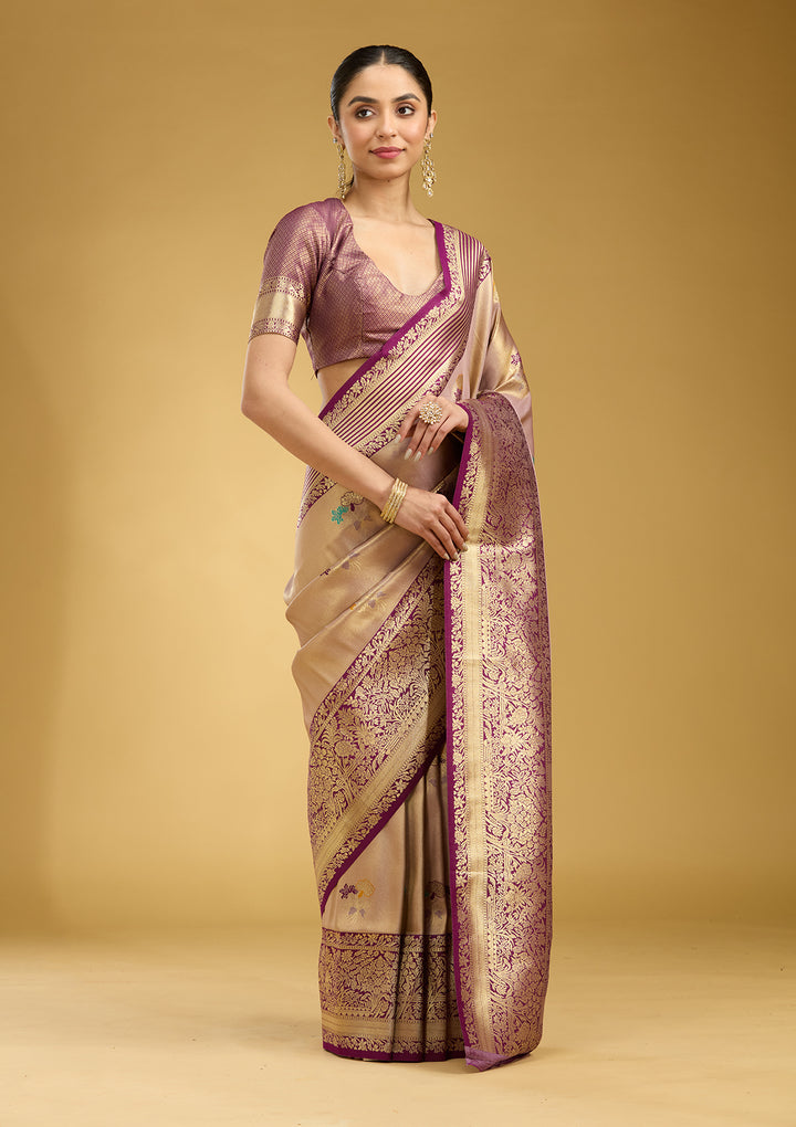 Mauve Zariwork Art Silk Silk Saree