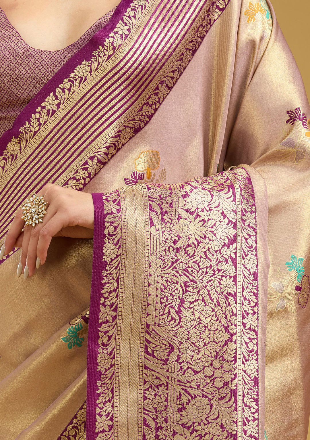 Mauve Zariwork Art Silk Silk Saree