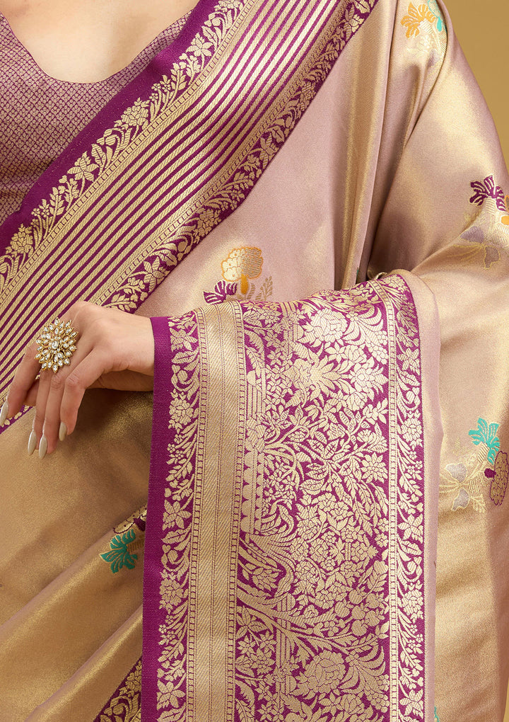 Mauve Zariwork Art Silk Silk Saree