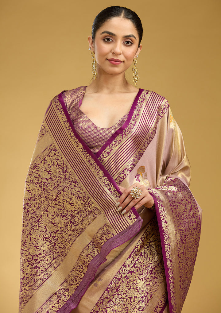 Mauve Zariwork Art Silk Silk Saree