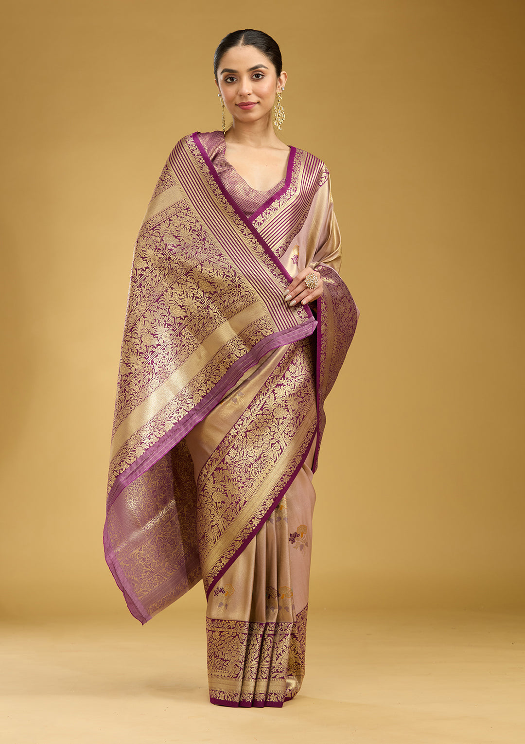 Mauve Zariwork Art Silk Silk Saree