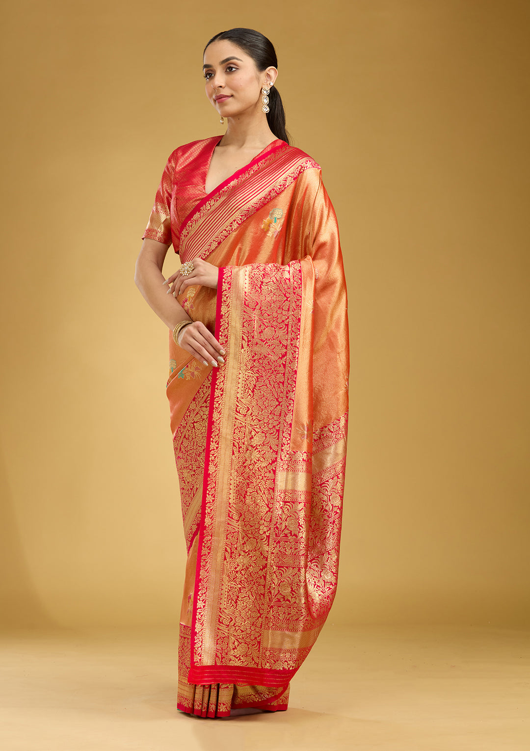 Rust Zariwork Art Silk Silk Saree