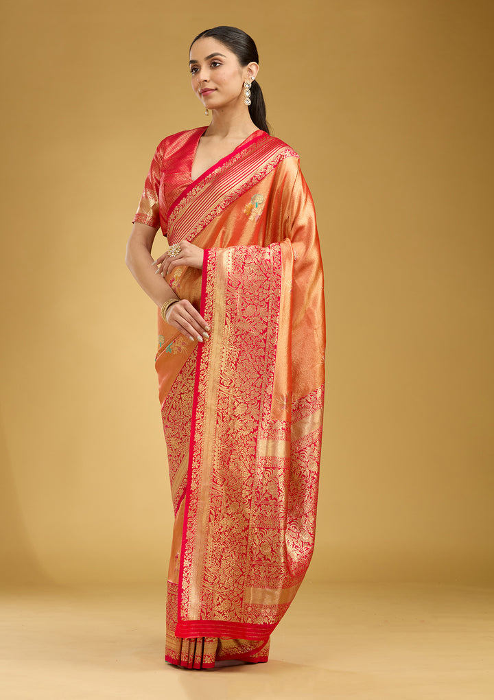 Rust Zariwork Art Silk Silk Saree