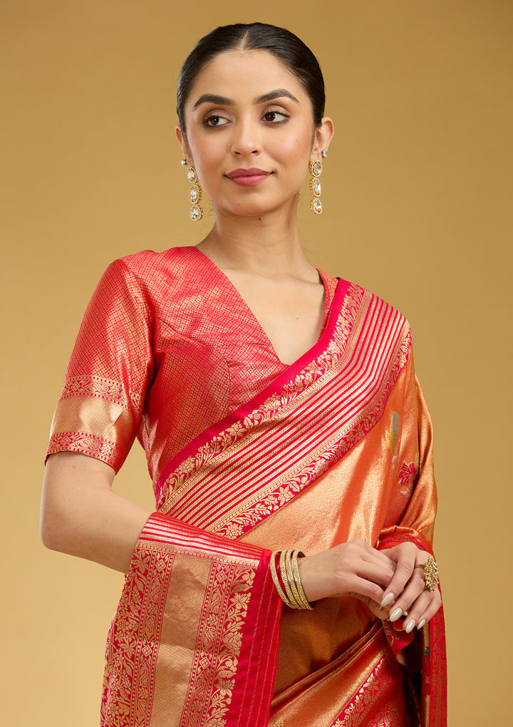 Rust Zariwork Art Silk Silk Saree