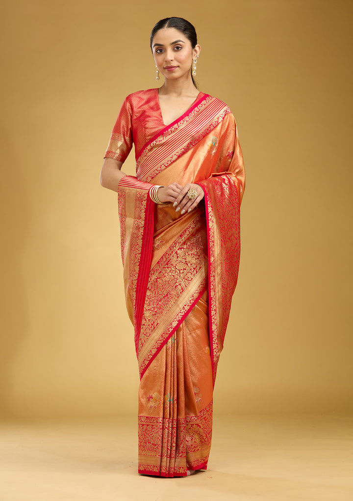 Rust Zariwork Art Silk Silk Saree