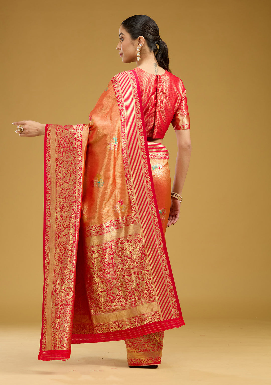 Rust Zariwork Art Silk Silk Saree