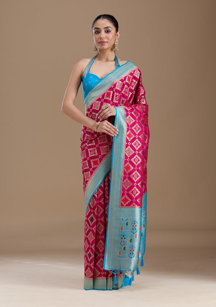 Rani Pink Zariwork Silk Saree-koskii